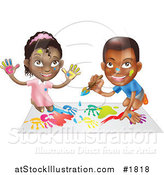 Vector Illustration of a Black Boy and Girl Hand Painting and Painting Together by AtStockIllustration