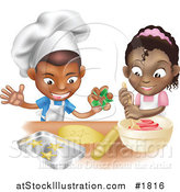 Vector Illustration of a Black Boy and Girl Making Cookies Together by AtStockIllustration