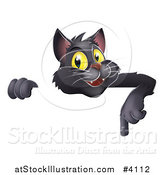 Vector Illustration of a Black Cat Pointing down at a Sign by AtStockIllustration