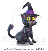 Vector Illustration of a Black Cat Wearing a Witch Hat and Sitting by AtStockIllustration