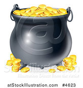 Vector Illustration of a Black Cauldron with Gold Coins by AtStockIllustration