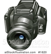 Vector Illustration of a Black Digital SLR Camera Facing Front by AtStockIllustration