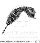 Vector Illustration of a Black Engraved Feather Quill Pen by AtStockIllustration