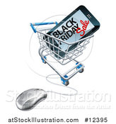 Vector Illustration of a Black Friday Sale Advertisement on a Smart Phone Screen in an Online Shopping Cart by AtStockIllustration