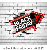 Vector Illustration of a Black Friday Sale Arrow Marquee Sign Breaking Through a White Brick Wall by AtStockIllustration