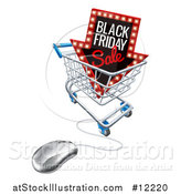 Vector Illustration of a Black Friday Sale Arrow Marquee Sign in a Shopping Cart with a Computer Mouse by AtStockIllustration