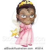 Vector Illustration of a Black Girl in a Pink Fairy Princess Costume, Holding Her Wand Behind Her Back by AtStockIllustration