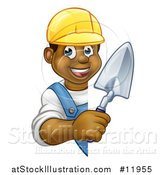 Vector Illustration of a Black Male Mason Worker Holding a Trowel Around a Sign by AtStockIllustration