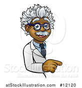 Vector Illustration of a Black Male Scientist Pointing down Around a Sign by AtStockIllustration