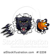 Vector Illustration of a Black Panther Mascot Shredding Through a Wall with a Basketball by AtStockIllustration