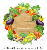 Vector Illustration of a Black Round Wooden Sign Framed in Produce Vegetables by AtStockIllustration