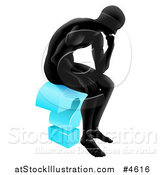 Vector Illustration of a Black Silhoeutted Man Thinking on a Blue Question Mark by AtStockIllustration