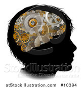 Vector Illustration of a Black Silhouetted Boy's Head with 3d Gear Cogs Visible in His Brain by AtStockIllustration