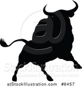 Vector Illustration of a Black Silhouetted Bull Charging by AtStockIllustration