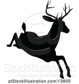 Vector Illustration of a Black Silhouetted Deer Stag Buck Leaping by AtStockIllustration