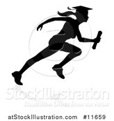 Vector Illustration of a Black Silhouetted Female Graduate Running a Race, with a Shadow by AtStockIllustration