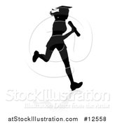 Vector Illustration of a Black Silhouetted Female Graduate Running a Race, with a Shadow by AtStockIllustration