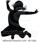 Vector Illustration of a Black Silhouetted Girl Jumping by AtStockIllustration