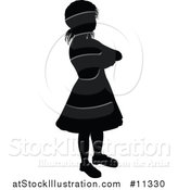 Vector Illustration of a Black Silhouetted Girl with Folded Arms by AtStockIllustration