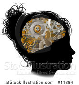 Vector Illustration of a Black Silhouetted Girl's Head in Profile with a Gear Brain by AtStockIllustration