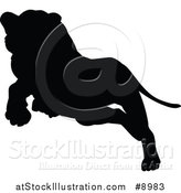 Vector Illustration of a Black Silhouetted Lioness Leaping or Pouncing by AtStockIllustration