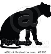 Vector Illustration of a Black Silhouetted Lioness Sitting by AtStockIllustration