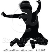 Vector Illustration of a Black Silhouetted Little Boy Jumping by AtStockIllustration