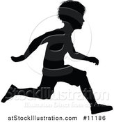 Vector Illustration of a Black Silhouetted Little Boy Running by AtStockIllustration