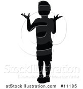 Vector Illustration of a Black Silhouetted Little Boy Shrugging by AtStockIllustration