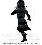 Vector Illustration of a Black Silhouetted Little Girl Running by AtStockIllustration