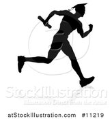 Vector Illustration of a Black Silhouetted Male Graduate Running a Race, with a Shadow by AtStockIllustration