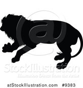 Vector Illustration of a Black Silhouetted Male Lion by AtStockIllustration