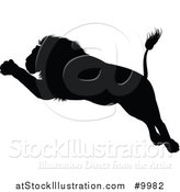 Vector Illustration of a Black Silhouetted Male Lion Leaping by AtStockIllustration