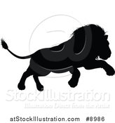 Vector Illustration of a Black Silhouetted Male Lion Pouncing by AtStockIllustration