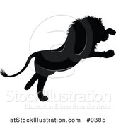 Vector Illustration of a Black Silhouetted Male Lion Pouncing by AtStockIllustration