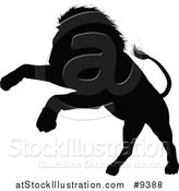 Vector Illustration of a Black Silhouetted Male Lion Pouncing by AtStockIllustration