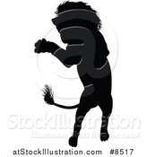 Vector Illustration of a Black Silhouetted Male Lion Rearing and Attacking by AtStockIllustration