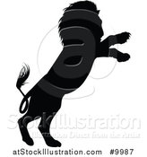 Vector Illustration of a Black Silhouetted Male Lion Rearing and Attacking by AtStockIllustration