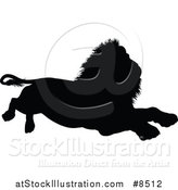 Vector Illustration of a Black Silhouetted Male Lion Resting by AtStockIllustration