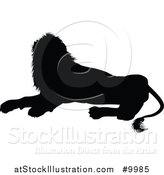 Vector Illustration of a Black Silhouetted Male Lion Resting by AtStockIllustration