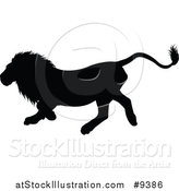 Vector Illustration of a Black Silhouetted Male Lion Running by AtStockIllustration