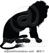 Vector Illustration of a Black Silhouetted Male Lion Sitting by AtStockIllustration