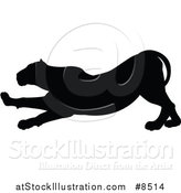 Vector Illustration of a Black Silhouetted Male Lioness Stretching by AtStockIllustration