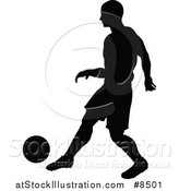Vector Illustration of a Black Silhouetted Male Soccer Player Athlete in Action by AtStockIllustration