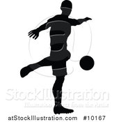 Vector Illustration of a Black Silhouetted Male Soccer Player in Action by AtStockIllustration