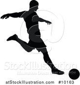 Vector Illustration of a Black Silhouetted Male Soccer Player Kicking by AtStockIllustration