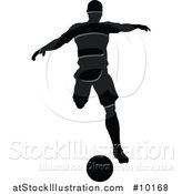 Vector Illustration of a Black Silhouetted Male Soccer Player Kicking by AtStockIllustration