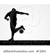 Vector Illustration of a Black Silhouetted Male Soccer Player over Gray by AtStockIllustration
