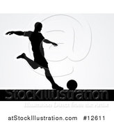 Vector Illustration of a Black Silhouetted Male Soccer Player over Gray by AtStockIllustration