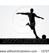 Vector Illustration of a Black Silhouetted Male Soccer Player over Gray by AtStockIllustration